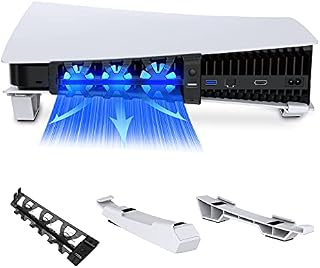 NexiGo PS5 Horizontal Stand with Cooling Fan, [Minimalist Design], Compatible with Playstation 5 Disc & Digital Editions, Built-in LED Light, Extra USB Port, Easy to Install