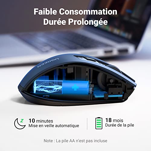 UGREEN Souris sans Fil Ergonomique Silencieuse 2,4GHz 4000 DPI (Bleu)