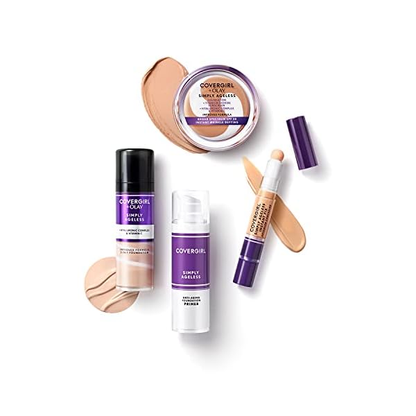 CoverGirl & Olay Simply Ageless 3-in-1 Liquid Foundation, Matte Finish, Hyaluronic & Vitamin C Formula, Cruelty Free, Creamy Natural, 1 Count