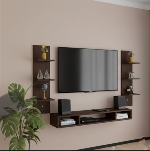 Image of 48 inches Base, MDF Floating TV Cabinet, 8 Inches Pillar Shelf Both Size, TV Cabinet Suitable for Smart tv Upto 55 inches, for Living Room (Dark Wenge)