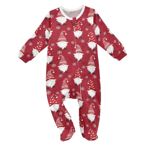 Emelivor Christmas Gnome Snow Red Baby Newborn One-Piece Pajamas Infant Footed Pjs with Zipper for Boys Girls