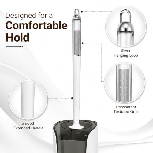 Image of Vasukie Toilet Brush and Holder Set, Wall Hanging Space Saving Toilet Scrubber with Removable Water Tray, Ergonomic Long Handle Bathroom Cleaning Kit