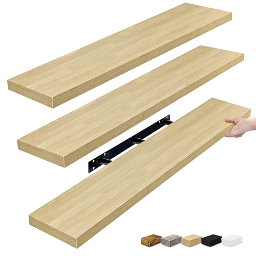 Image of Sorbus Floating Shelves for Wall - 48 Inch Long Bathroom Shelves, Wall Decor for Bedroom, Kitchen, Living Room & Book Storage - Mounted Floating Shelf with Invisible Brackets (Maple Wood, 3 Pack)