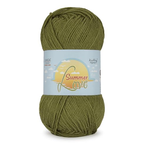 Image of Ganga Acrowools Summer Love - Sport Weight - Cotton Yarn -Oekotex Class L Certified - Pack of 1-50 GMS Per Ball (Army Green)