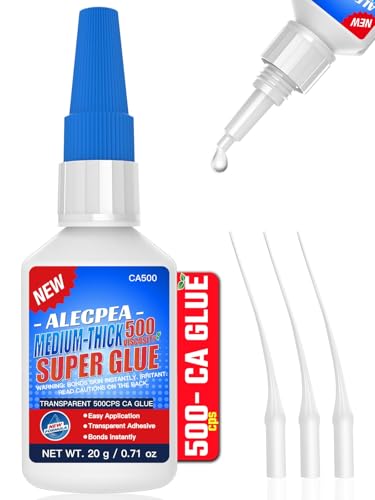 20g Medium-Thick CA Glue (500 CPS), Instant Clear Cyanoacrylate Glue for Wood, Glass, Metal, Paper, Leather, Plastic, Ceramic, Rubber, Jewelry, Woodworking, Hobby Models, and Craft Project