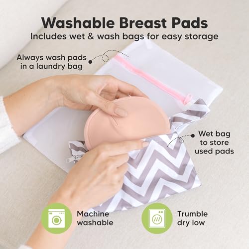 Image of Organic Nursing Pads - 14 Washable Breast Pads for Breastfeeding, Wash Bag, Viscose Derived from Bamboo Reusable Nipple Covers for Breastfeeding Essentials, Soft & Absorbent(Pink Sand, L 5 inch)
