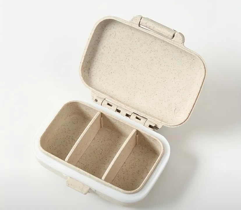 Colorful Portable Mini Medicine Box – Pocket-Sized Pill Organizer Case with 3 Compartments – Travel Pill Box for Vitamins, Tablets & Daily Medications, Moisture Proof, Compact & Easy to Carry. (Beige)