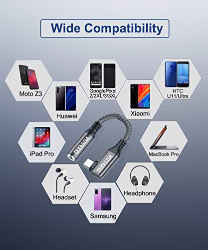 AkoaDa USB C naar 3,5 mm hoofdtelefoonaansluiting, hoek, USB C naar 3,5 mm Aux naar Audio converter, nylon, gevlochten… - Afbeelding 5