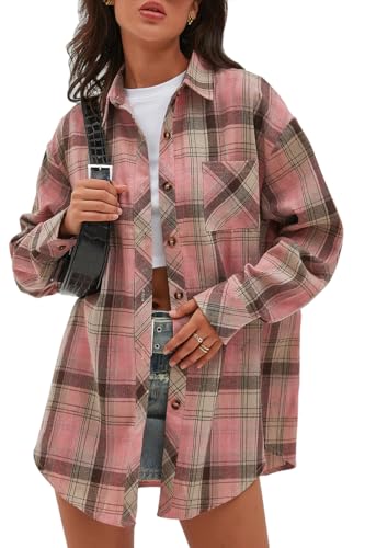 Image of CHYRII Womens Button Down Flannel Shirts Long Sleeve Plaid Shackets Business Casual Blouse Top
