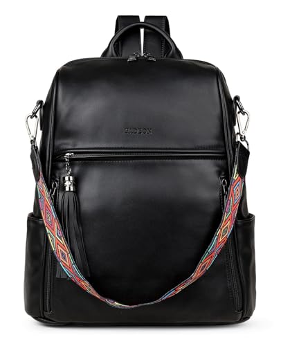 Image of FADEON Leather Backpack Purse for Women Designer Travel Backpack Purses PU Fashion Ladies Shoulder Bag with Tassel