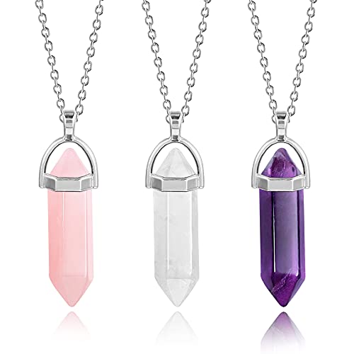 ASH'S CHOICE Juego De Cristales Curativos Cristales Naturales y Piedras Curativas Piedras De Chakras De Cristal Curativo De Colores Collar Con Colgante Hexagonal Yoga De Meditación Hombresmujeres