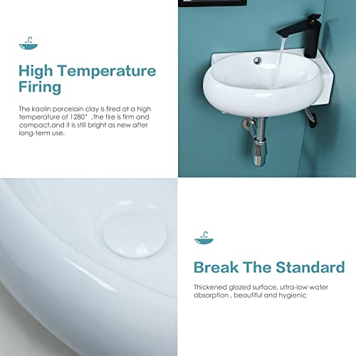 Davivy 17.1" X 12" Wall Mount Bathroom Sink With Pop Up Drain And Installation Kit,Bathroom Corner Sink,White Vessel Sink,Small Bathroom Sink,Bowl Sinks For Bathrooms #TOP3