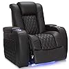 Seatcraft diamante home theater seating living room power recline italian leather powered headrests cupholders usb charging ambient lighting arm storage single recliner black  urban country home decor