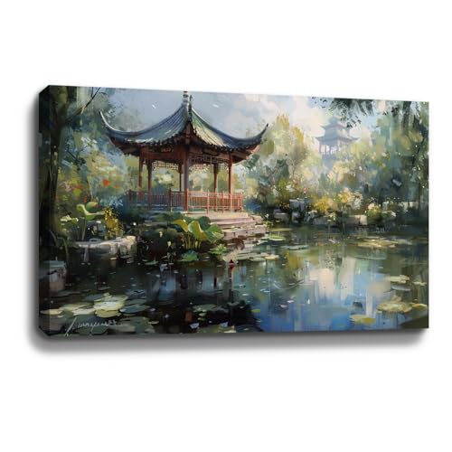 Asian Landscape Painting Abstract Wall Art Summer Palace Wall Decor