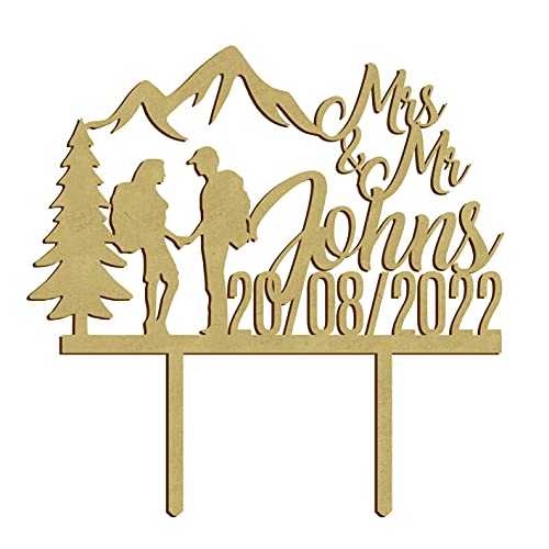 Decoración personalizada para tartas de boda con nombre y fecha, 21 x 19 cm, color dorado Cover