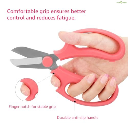 Image of Anandi Green's 5 Stainless Steel Scissors Pointed Tip with Shock Proof Body Ergonomic & Soft Handles for Easy Handling Red Scissor with Cap