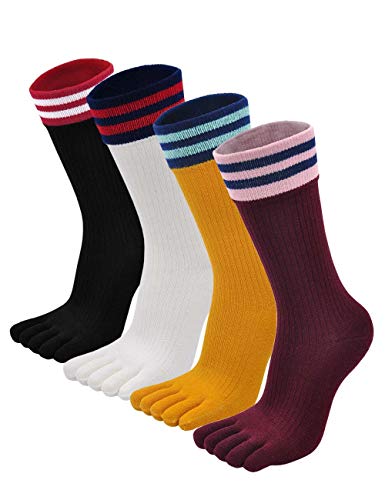 Women's Toe Sock Woman Ankle Five Finger Sock Cotton Athletic Sports Sox for Girls (4 Pairs)