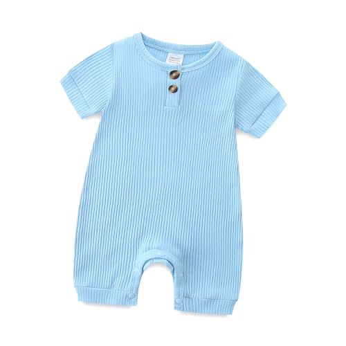 Image of Hikido Infant Romper Solid Color One Piece Onesie Short Sleeve Summer Clothes for 0~12M Baby