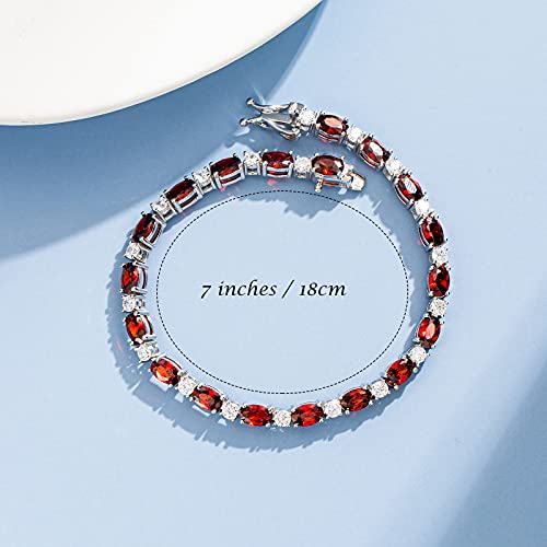 Fancime Sterling Silver Created Garnet Tennis Bracelet January Birthstone Bracelet Cubic Zirconia Oval Gemstone Dainty Fine Jewelry For Women 7" #TOP1