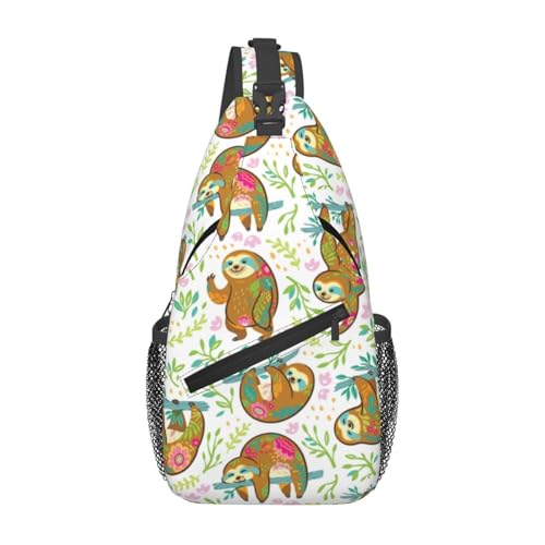 FHSUISN Cute Sloth Sling Backpack Chest Bag Crossbody Shoulder Bag Gym Cycling Travel Hiking Daypack For Men Women