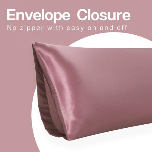 Image of MR&HM Satin Body Pillow Cover, Soft and Breathable Body Pillow Case with Envelope Closure, Cooling and Silky Long Pillowcase for Hair and Skin,Grey (20x54, Rose Taupe)