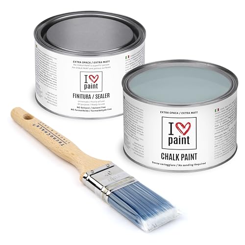 I Love Chalk Paint – Kit Completo Vernice, Finitura e Pennello - Pittura Senza Carteggiare – Colore Carta da Zucchero (375ml Chalk Paint + 375ml Finitura + Pennello 40mm)