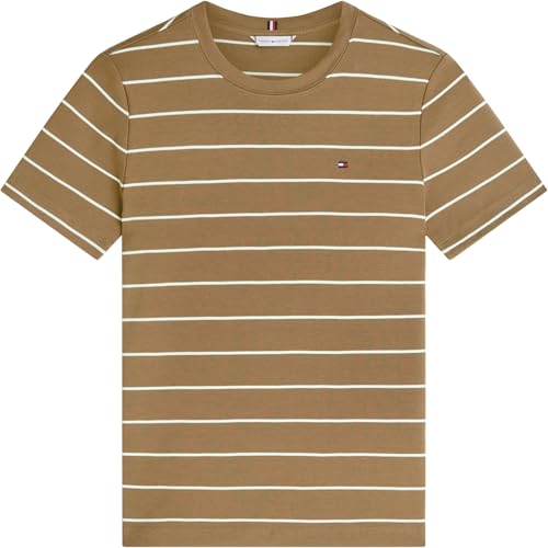 Tommy Hilfiger Damen T-Shirt Kurzarm New Slim Cody mit Rundhalsausschnitt, Braun (Fine STP Mideterranean Olive/Ecru), XXS – Ansicht 6