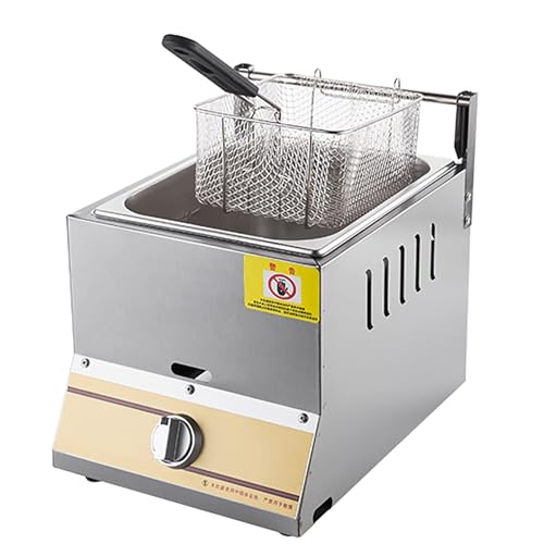 Gas-Fritteuse für Pommes Frites, Restaurant, Zuhause, Küche, 10 l/20 l, kommerzielle Arbeitsplatte mit Korb und Deckel, Hühnerchips-Fritteuse