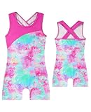 uideazone Girls Viva Gymnastics Leotards Size 9T 10T Tie Dye Print Ballet Unitards Criss-Cross Strap Athletic Bodysuit Dance Activewear Outfit