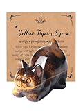JSDDE Katzenfigur Deko, Edelsteine Katze, Kristall Katze, Heilsteine Deko für Katzenliebhaber, Dekoration für Zuhause, Büro, Zimmer (Tigerauge)