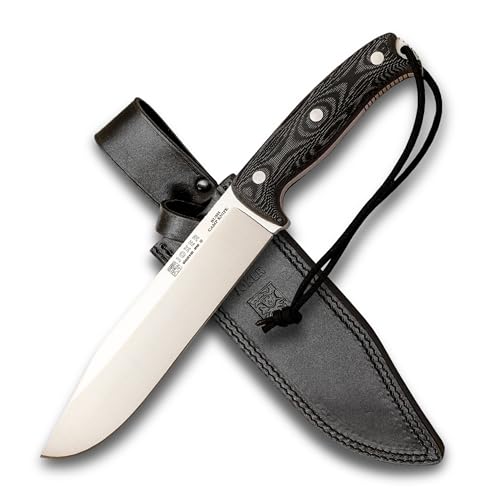 Joker Bush Camp CM146 Hunting Knife 7.9 in Bhler N695 Steel Blade Canvas Micarta Handle Leather Sheath Full Tang 78 in Paracord 550 Made in Spain for hunting bushcraft camping and hiking