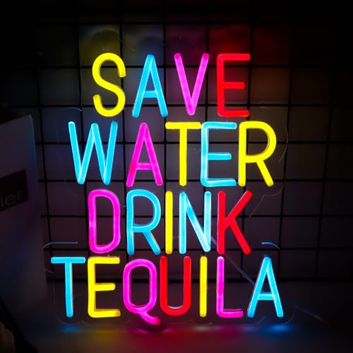 Image of Save Water Drink Tequila Neon Signs for Wall Decor£¬Neon Lights for Bedroom LED Signs Suitable for Man Cave£¬Doorplate£¬Christmas Gifts Handmade LED Neon Tubing Signs