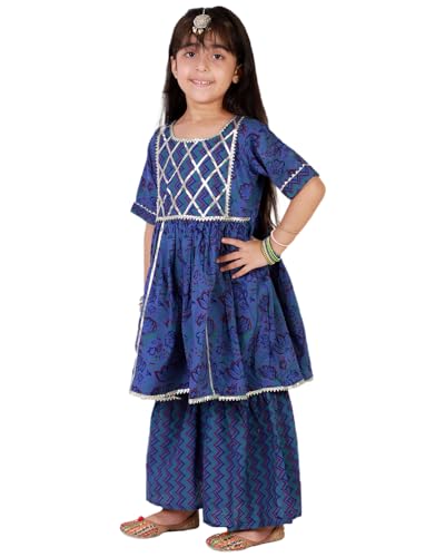 Baby Girls Cotton Sanganeri Printed Frock Style Kurti with Printed Sharara Dress4