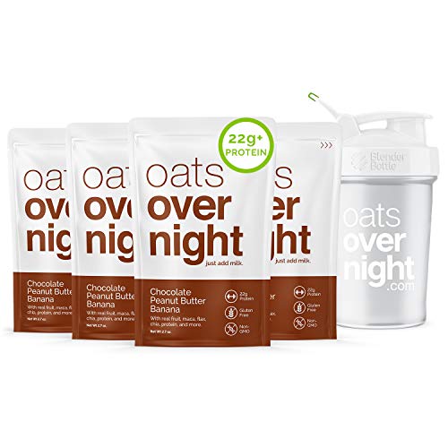Hafer &uuml;ber Nacht - Schokoladen-Erdnussbutter-Banane (8 Mahlzeiten PLUS BlenderBottle) Hochprotein, Zuckerarm-Fr&uuml;hst&uuml;ckshake - Glutenfrei, ballaststoffreich, nicht gentechnisch ver&auml;ndertes Haferflocken (2,7 Unzen pro Mahlzeit)