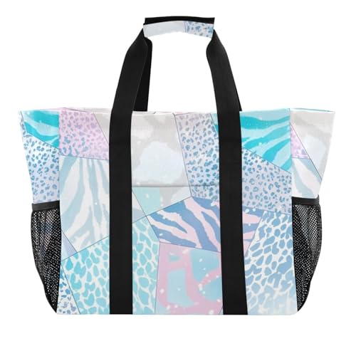 Pink Blue Marble Leopard Print Utility Bag And Tote Collapsable Beach Tote Bag With Pockets Reusable Bags For Groceries Canvas Laundry Totes