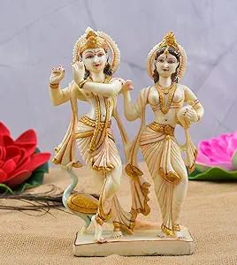 Handicraft Polyresin Dancing Radha Krishna on chokor paoti Statue Murti/Idol Gift & Home Décor (Size - 10x4 Inch)