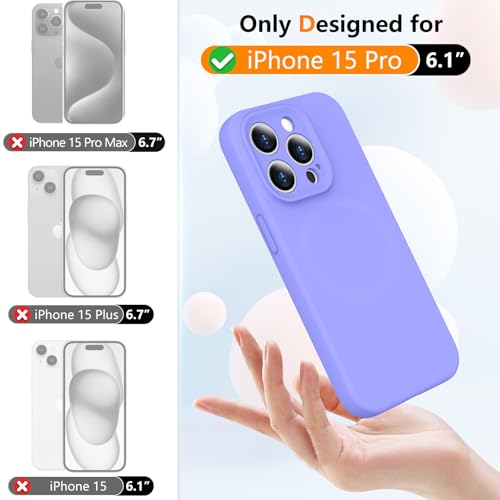 ALOFOX Magnetic for iPhone 15 Pro Case,Compatible with MagSafe,[Soft Anti-Scratch Microfiber Lining] Silicone Shockproof Protective Phone Case for Men Women Girls 6.1" Case-Soft Lavender by ALOFOX - Used condition - US$5.56