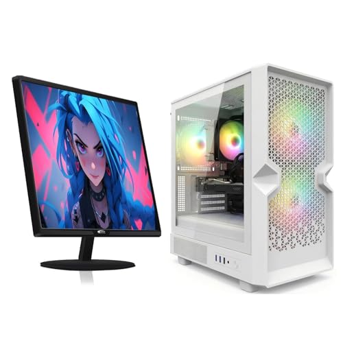 STGAubron Gaming PC Bundle with 24 Inch FHD LED Monitor- Intel Core i7 up to 3.9GHz, Radeon RX 580 8G, 32GB RAM, 512GB SSD, RGB Fan x3, Windows 11 Home, White