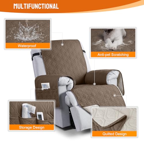 Image of VANSOFY 100% Waterproof Recliner Chair Covers, Recliner Cover Non-Slip Dog Chair Cover Furniture Protector Washable Slipcover with Pocket, Elastic Straps for Pets, Dogs(Brown, 28 inch)