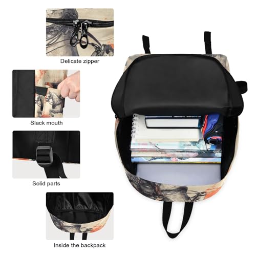 Backpack Lunch Bag Set Sunset Samurai Ukiyo E Print, Big Storage Travel Backpacks with Insulated Lunch Box for Office Hiking Picnic3