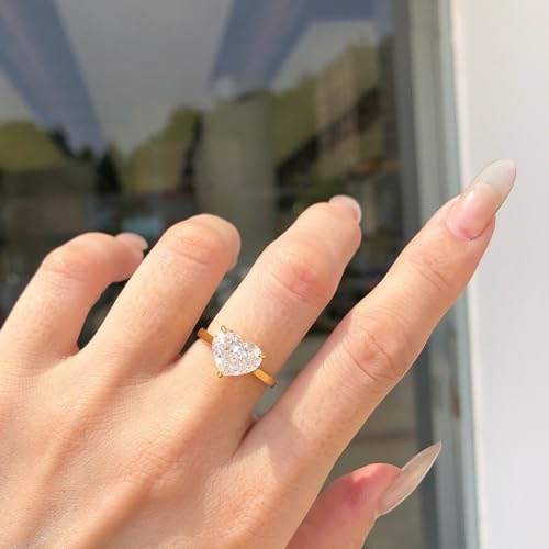 4CT Lab Created Diamond Engagement Ring for Women, 18K Yellow Gold Vermeil Lab Grown Diamond Wedding Band, D Color VVS1 Clarity Heart Cut Promise Ring for Her