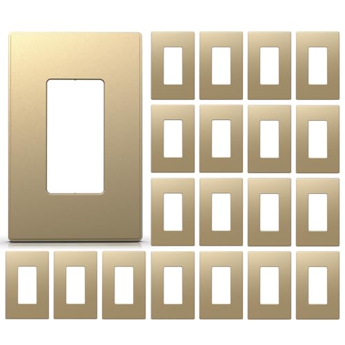 Image of ELEGRP 1-Gang Screwless Decorative Wall Plates, Mid-Size Unbreakable Thermoplastic Faceplate Cover for Decorator Receptacle Outlet Switch, UL Listed (20 Pack, Champagne Gold)