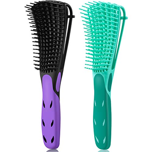 2 Pack Detangling Brush for Curly Hair, Detangler Brush Hair Detangler, Afro Textured 3a to 4c Kinky Wavy for Wet/Dry/Long Thick Curly Hair, Exfoliating for Shiny Curls (Green, Black with Purple)