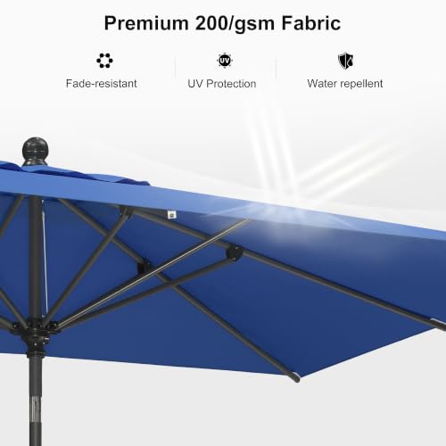 Image of PURPLE LEAF Patio Market Umbrella 9' x 6' Rectangle Tilt Sky Blue 8 Ribs