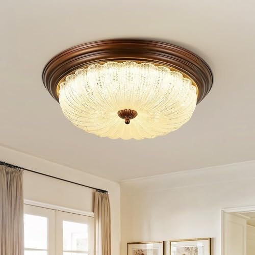 Plafonnier rétro verre 49cm lustre dimmable chambre cuisine