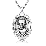 DOTBJ Collar de plata de ley 925, amuleto de medalla de santo para hombres con cadena Rolo de 22 pulgadas + 2 pulgadas, Plata esterlina, No es una piedra preciosa