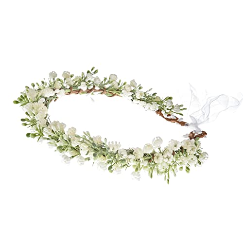 Yili Maizi Handmade White Flower Crown Headband Floral Headpiece Fairy Hair Wreath Flower Hair Accessories for Girls Weeding Bride Cosplay Party