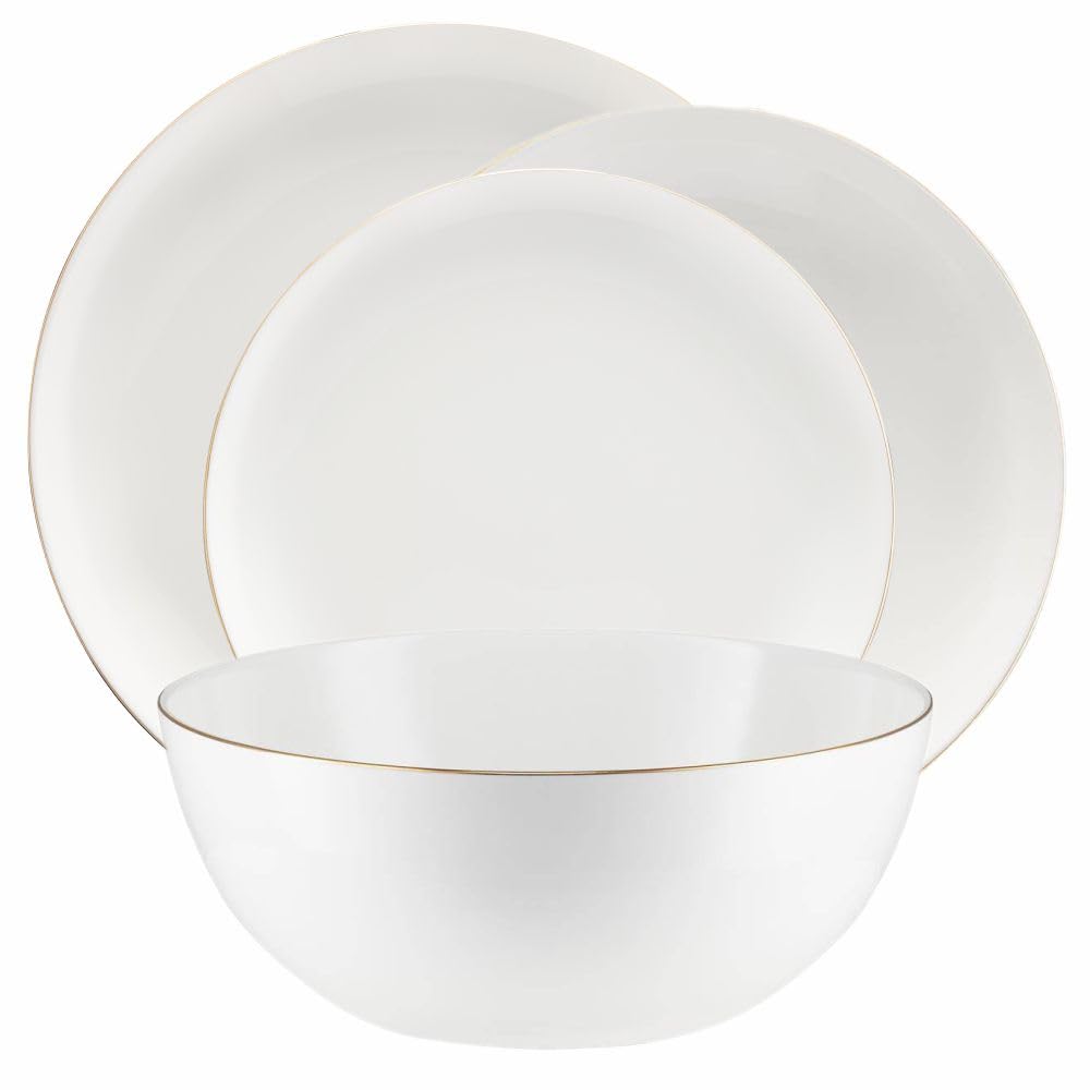 VILLA ITALIA Komplet porcelanowych naczyń obiadowych Serwis obiadowy dla 6 osób Zestaw talerzy obiadowych Talerze do zupy Talerze deserowe 20 sztuk Do codziennego użytku BOSTON (Gold) BC644