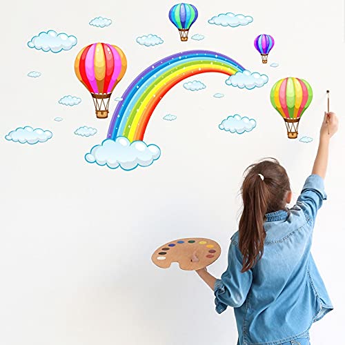 Utopiashi Cartoon Rainbow Cloud Hot Air Balloon Wall Sticker for Kids Baby Rooms Decoration Mural Art Decals Home Decor Stickers Wallpaper, One Size