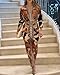 CHICME Women's Bodycon Long Sleeve Dress Casual Plunge V Neck Ruched Midi Dress Fall Bodycon Slit Office Work Dresses Brown-M